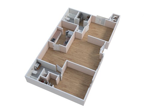 Floor plan for 2 beds, 2 baths, 1040 sqft